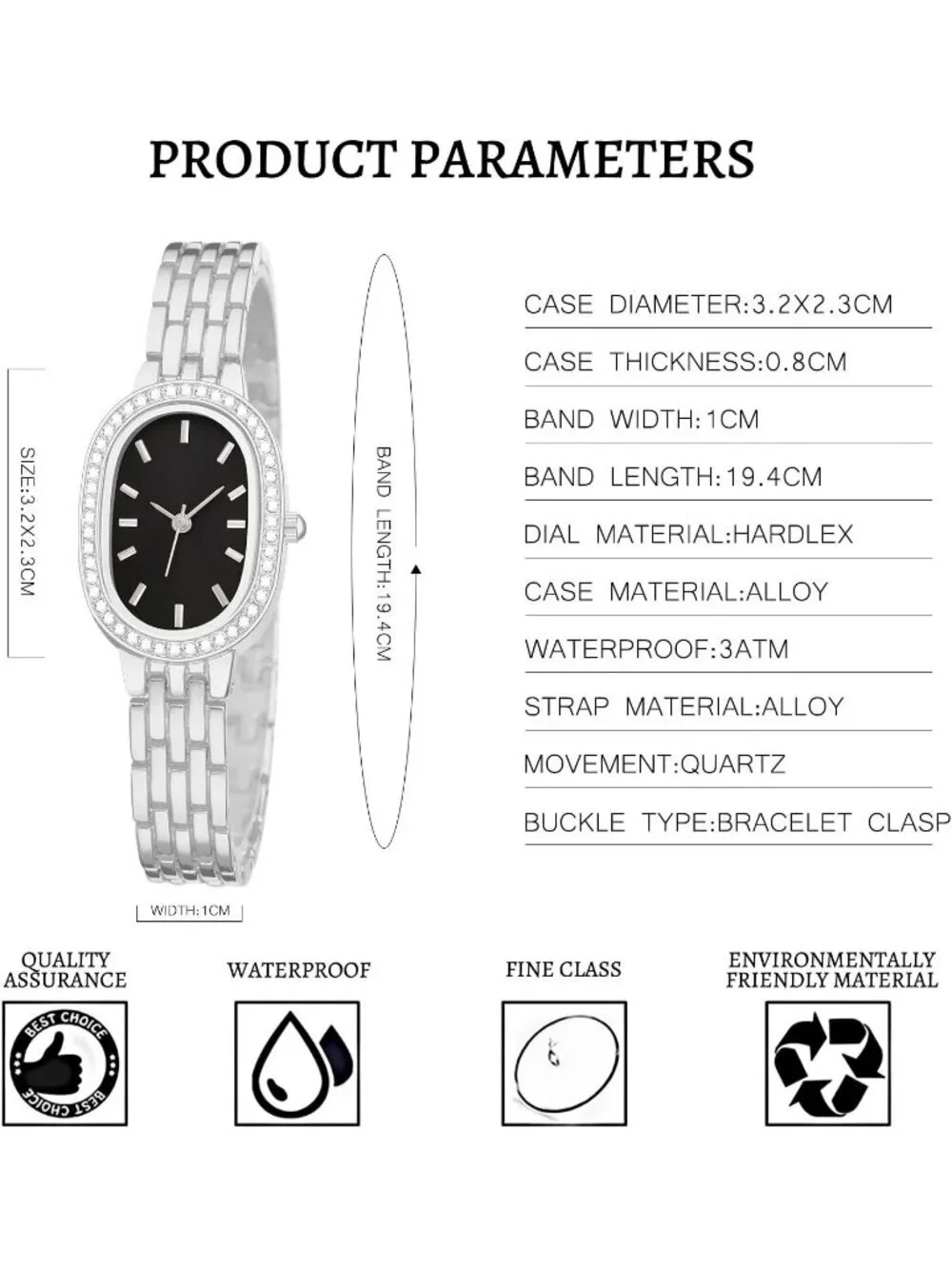 Women Silver And Black Quartz Bracelet Solid Reloj Para Mujer Small Dainty Watch